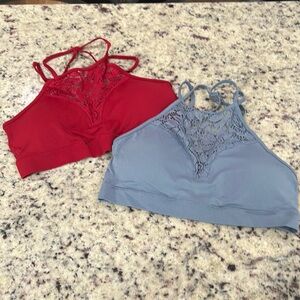 Bundle of 2 Zenana lace neck cage strappy bralettes L/XL
